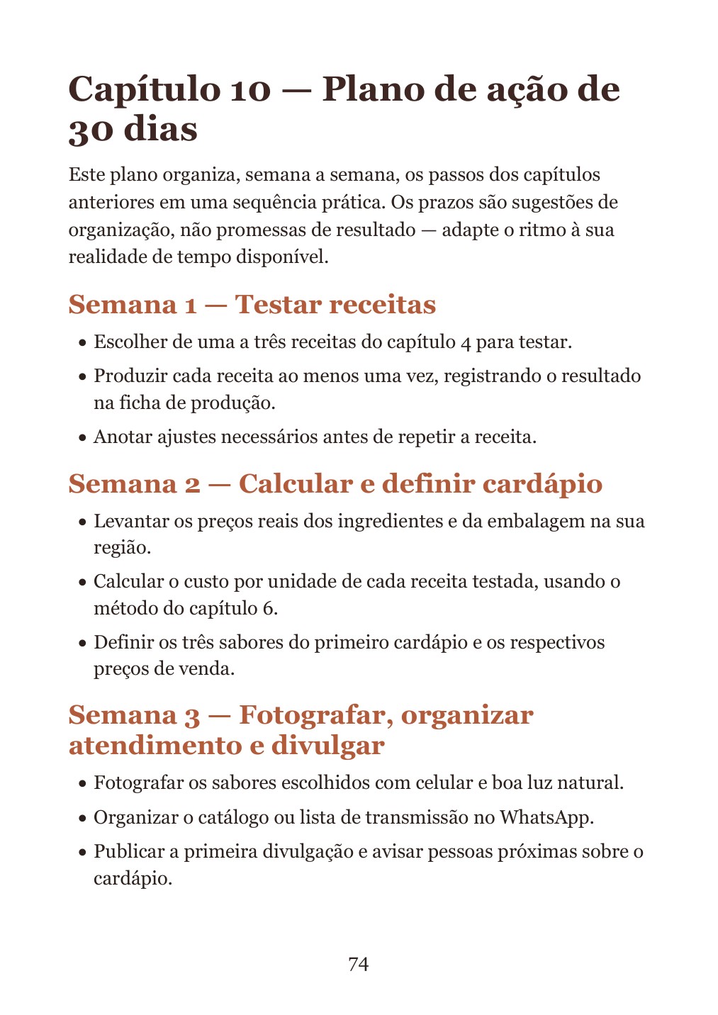 Página do e-book: Plano de ação de 30 dias